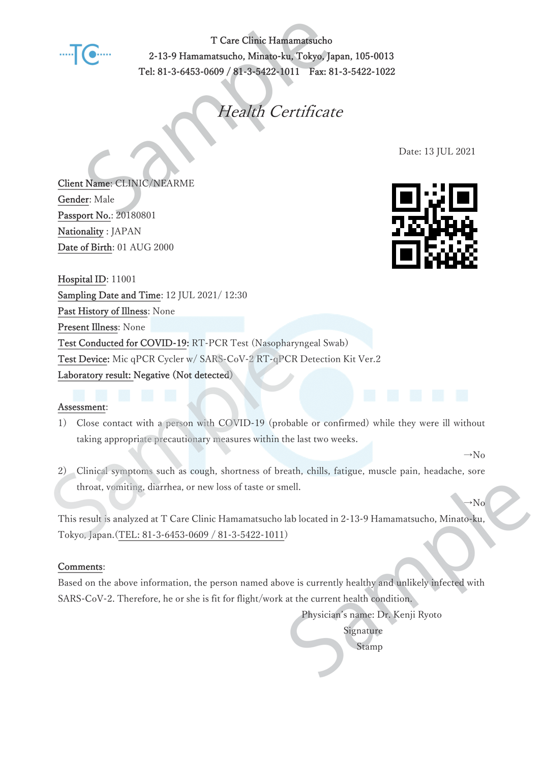 PCR Test Booking Service in Tokyo and Osaka - Clinic Nearme Within Fit To Fly Certificate Template